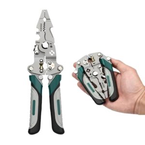 XBEY 9-in-1 Multifunctional Stainless Steel Wire Cutter Foldable Wire Stripper Crimper Cable Cutter Pliers for Cutting Electrical Stripping Tool & Crimping Tool (9-in-1 Multifunctional Wire Strippers)