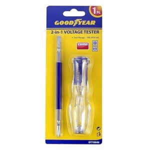 Goodyear Voltage Tester, Voltage Tester Pen, Voltage Tester Detector, Voltage Tester Screwdriver, 2-In-1 Voltage Tester With Test Range 100-500V Ac Electric Analog Voltage Tester,Blue