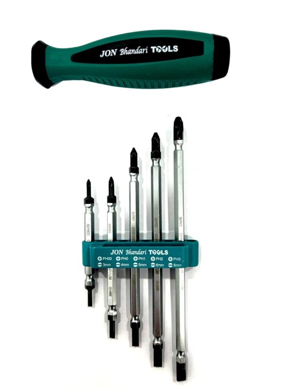 Jon Bhandari Tools 5-in-1 Screwdriver Set | Slotted (3mm–8mm) & Phillips (PH00–PH3) | Multipurpose Precision Tool Kit for Home, Electrical & DIY Use