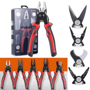 5 in 1 multifunctional Pliers Tool Kit With 5 Interchangeable Heads Special For Electricians Combination Lineman Pliers,Cable Cutting,Wire Stripping,Crimping Tools,Sheet Metal Shear with Storage Box