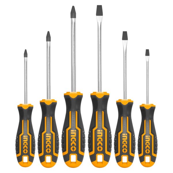 INGCO 6 pcs Screw Driver Tool Set Kit, CR-V Screwdriver Set for DIY Household Repair, INGCO Design Handle, CR-V Round Blade Material